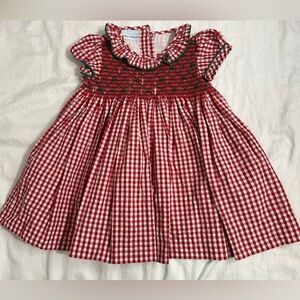 Annafie Girls Red Gingham Smocked Dress Size 12M